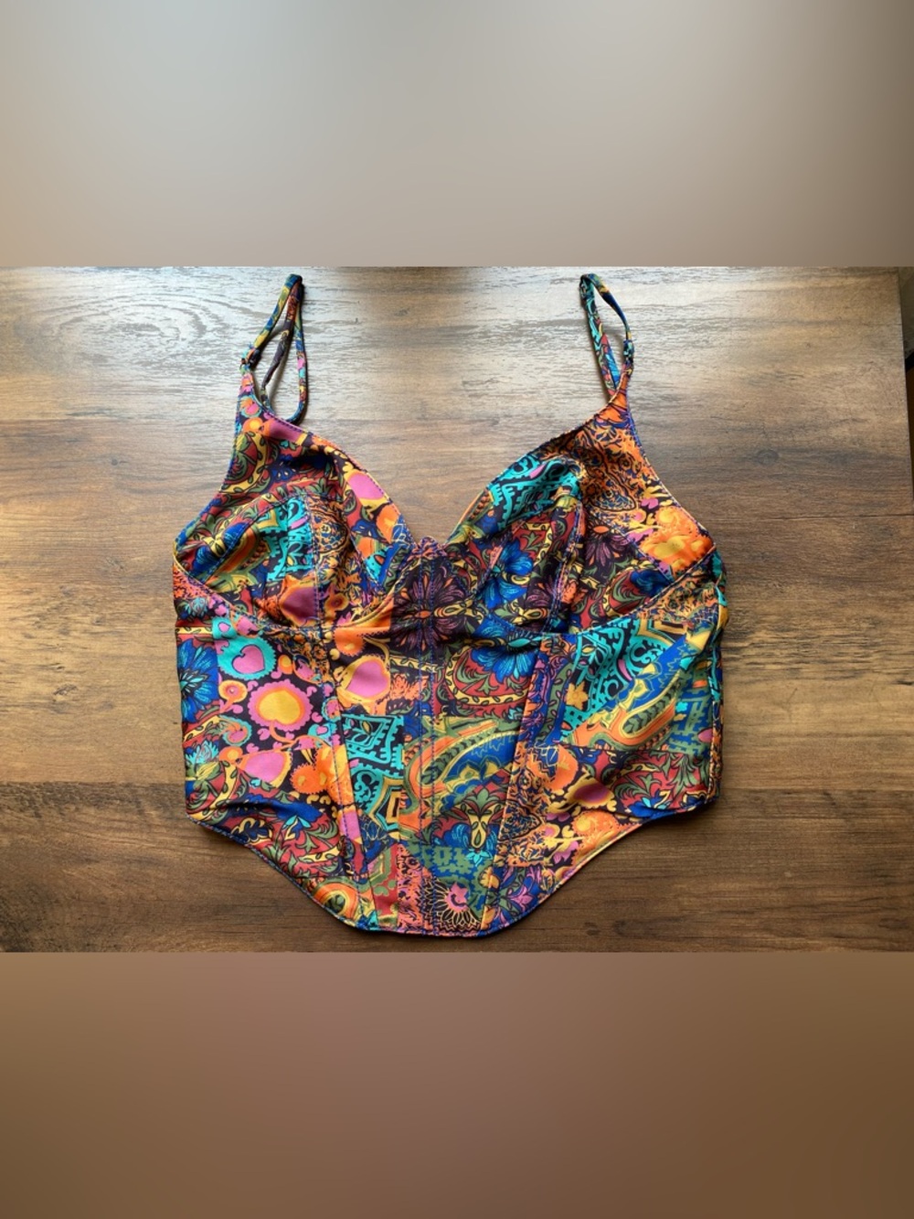 Floral Patchwork Bustier Crop Top - Multicolor - Picture 3 of 7